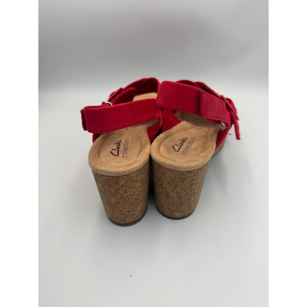 Clarks Nerisa Grace Red Nubuck Leather Wedge Sandals Platform Slingback 8.5 M - Picture 4 of 6
